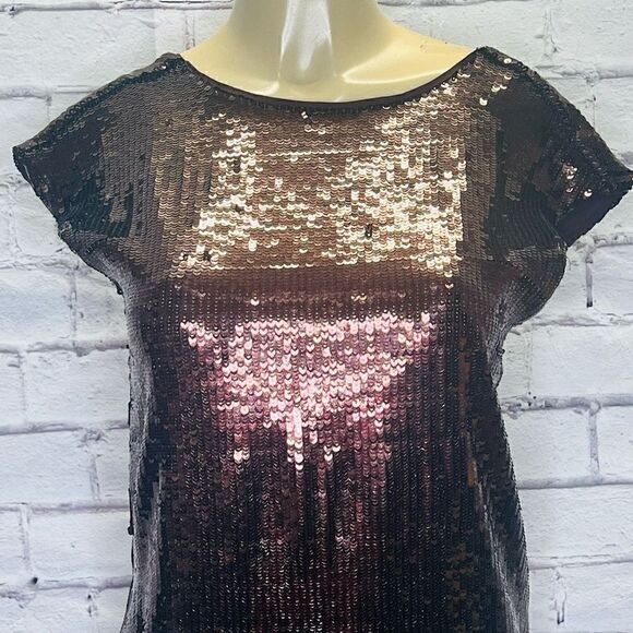 Anthropologie Womens Brown Maeve Kara Sequined Pullover Shift Mini Dress XS - Picture 7 of 8
